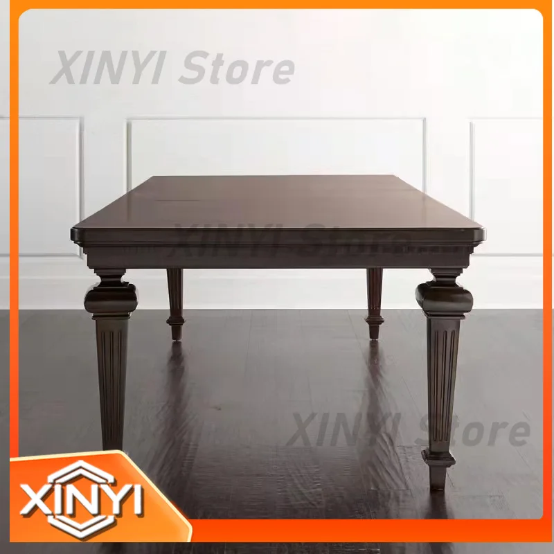 Carved Solid Wood Dining Table for Retro Light Luxury Hotel Restaurant Model Room Neoclassical Rectangular Homestay Furniture
