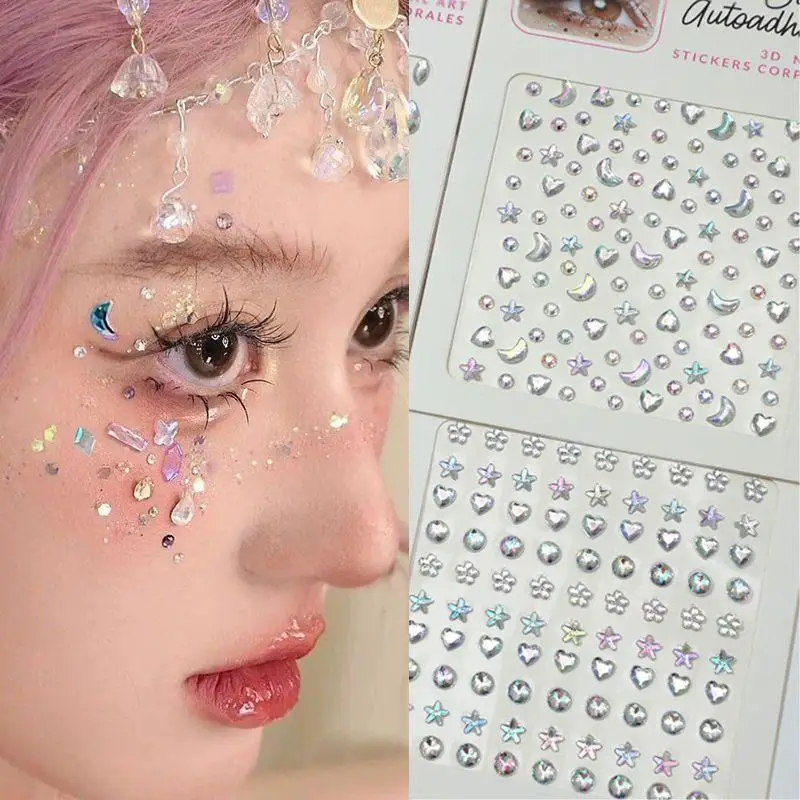 

1Pcs Eyes Face Bling Diamond Tattoo Sticker For Kids Makeup Rhinestone Acrylic Pearl Gem Glitter Stickers Festival DIY Decoratio
