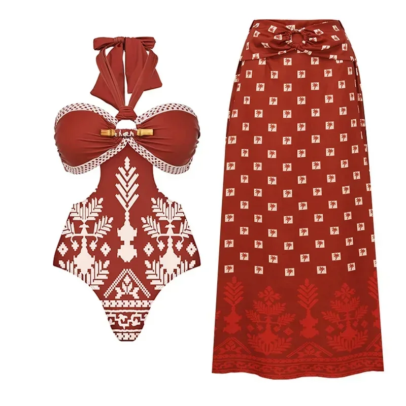 2024 สไตล์ชาติพันธุ์พิมพ์ชุดว่ายน้ํา One Piece ชุดว่ายน้ําผู้หญิง Beachwear Clearance ขายส่ง