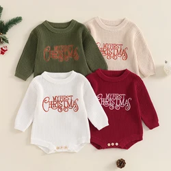 Baby Christmas maglione pagliaccetto lettera ricamo girocollo manica lunga tuta a bolle in maglia