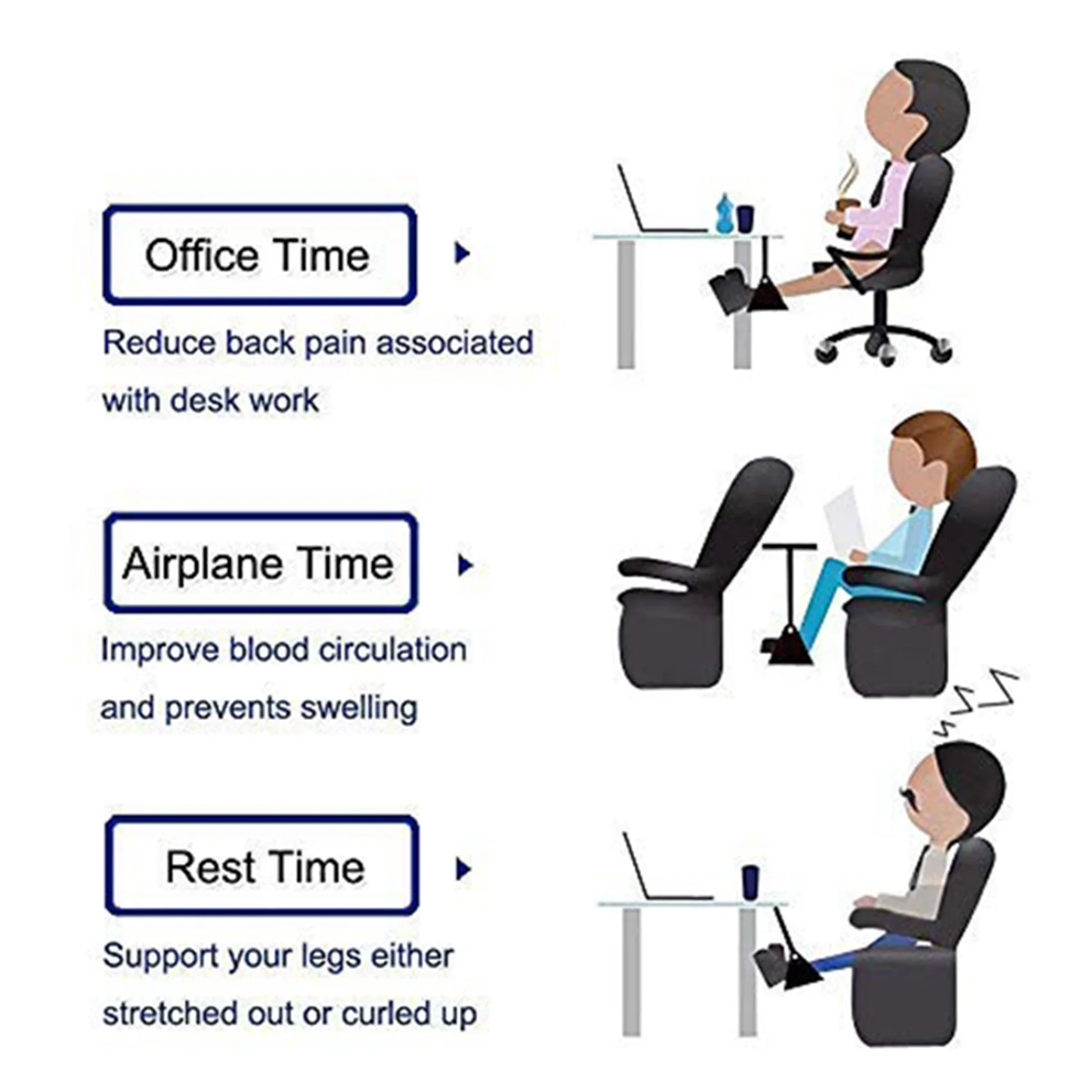 AT29-3X Ergonomic Foot Rest, Travel Footrest Airplane Leg Rest Flight Foot Hammock Under Desk Accessories