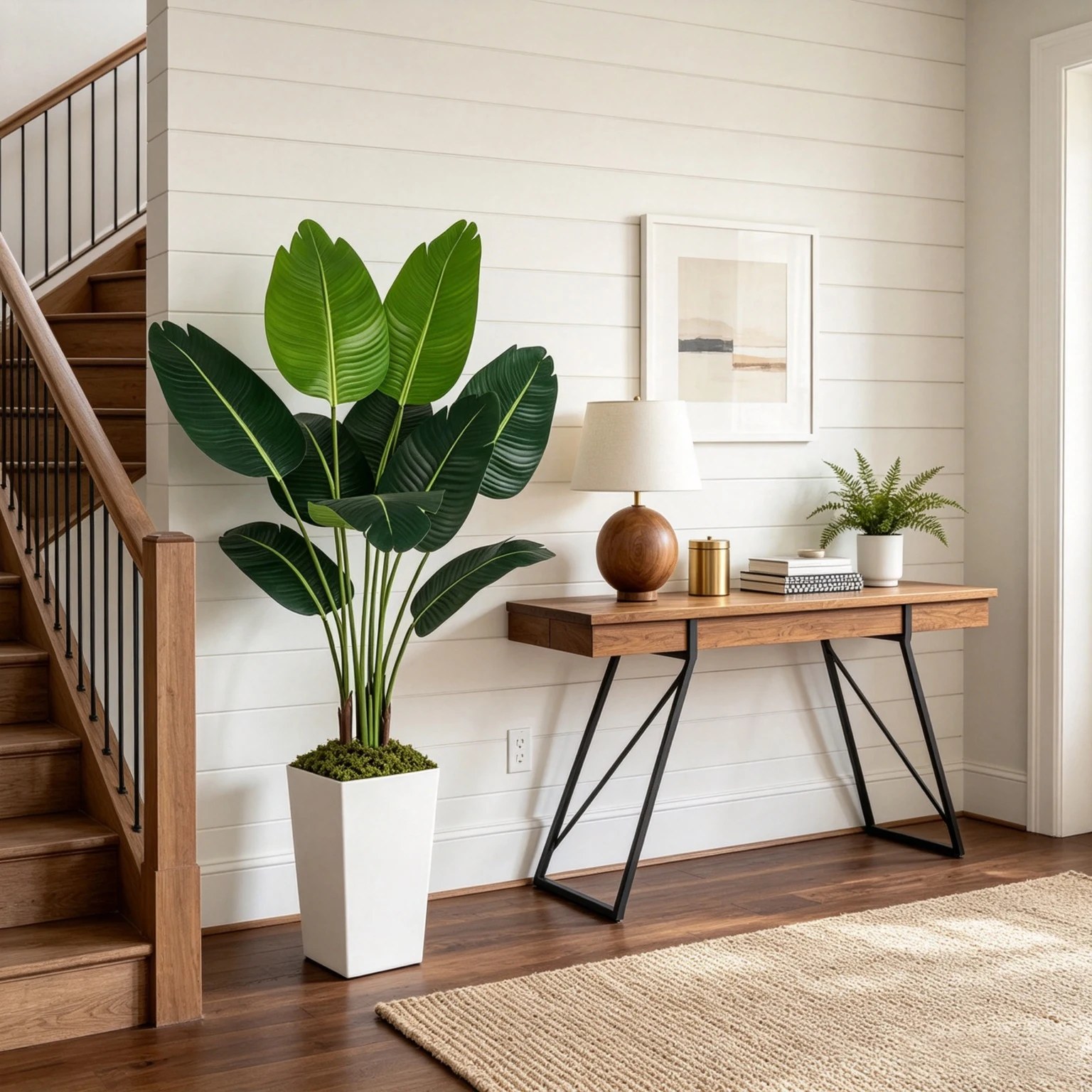 125cm Bird of Paradise Artificial Plant 5FT - Faux Tropical Palm Tree with White Tall Planter - Fake Floor Plant Potted - Artificial Silk Tree for Home Office Living Room Decor Indoor image 6