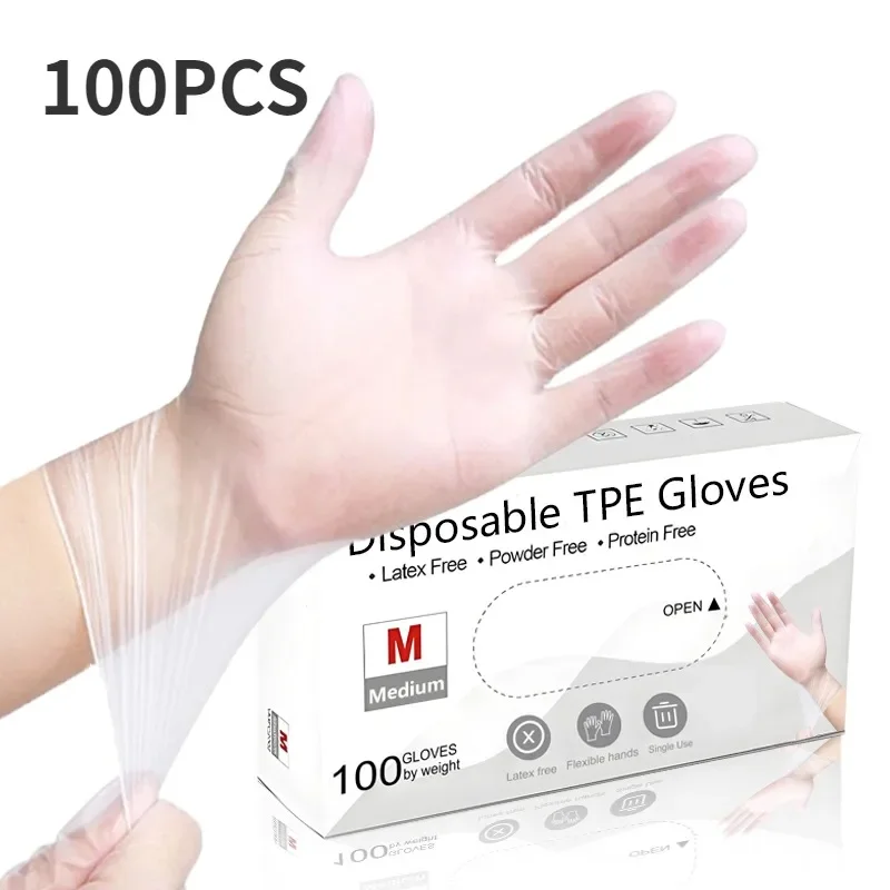 

100PCS/BOX Disposable TPE Gloves Kitchen Bathroom Restaurant Multi-Purpose Waterproof Hair Dyeing Household Cleaning Gloves