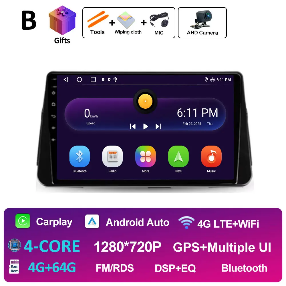 Android 14 Draadloze Carplay Auto voor NISSAN MICRA KICKS 2017 2018 2019 Autoradio Multimedia Videospeler 4G Navigatie GPS BT