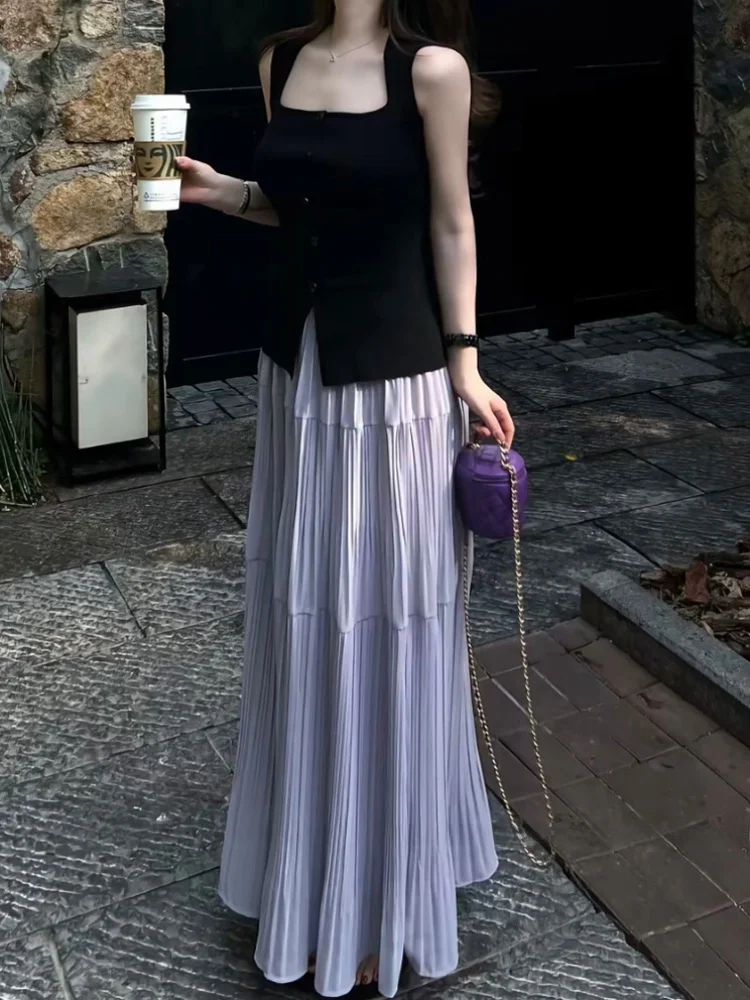 Gonna a trapezio a pieghe viola estesa Gonna lunga da donna primavera autunno drappeggiata a vita alta con abito lungo da fata T Princ