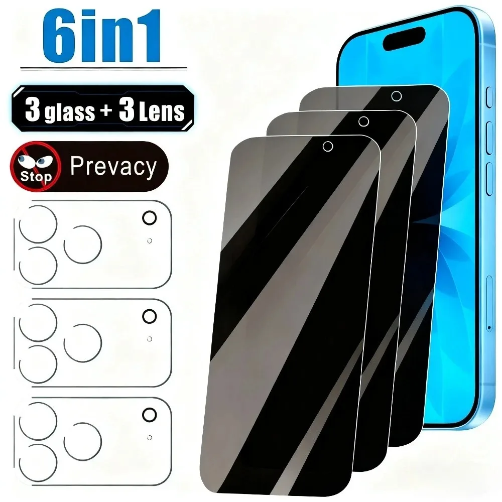 

6-in-1 Privacy Screen Protector for iPhone 17 16 15 14 Pro Max Air 16e Camera Lens Glass for iPhone 13 11 12 Pro Mini 15 14 Plus