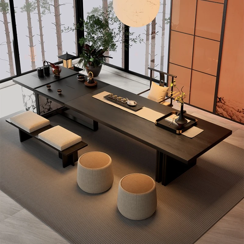 

Song Dynasty aesthetics light luxury high sense solid wood tea table and chair combination new Chinese boss desk