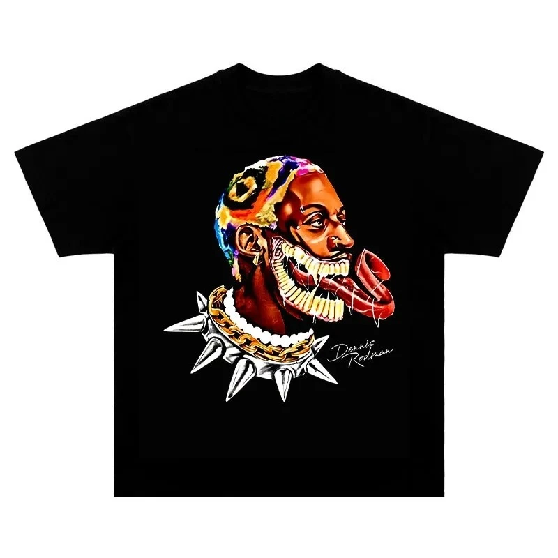 

Summer Fashion Character Printed Top T-Shirt Worm Street Retro T-Shirt Basketball Character Printed Hip Hop T-Shirt Large Size