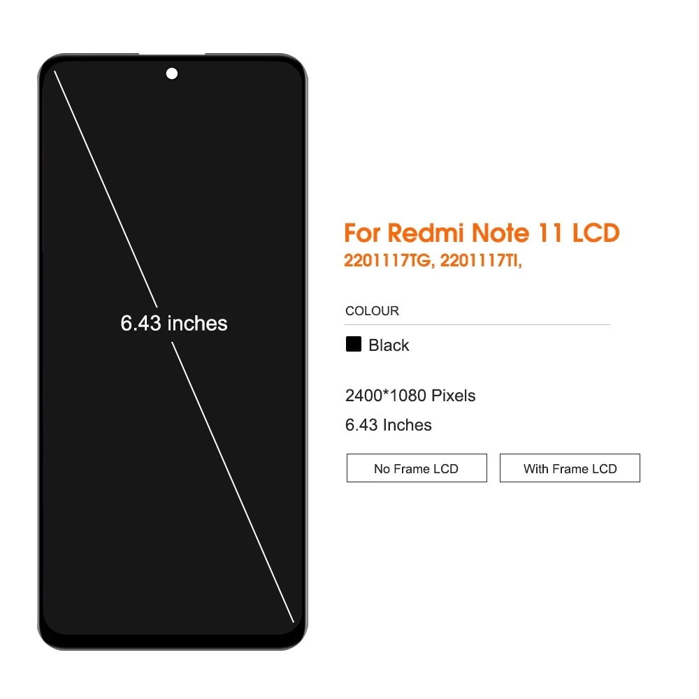 6.43' Screen for Xiaomi Redmi Note 11 2201117TG 2201117TI LCD Display Digital Touch Screen with Frame for Redmi Note 11 Global