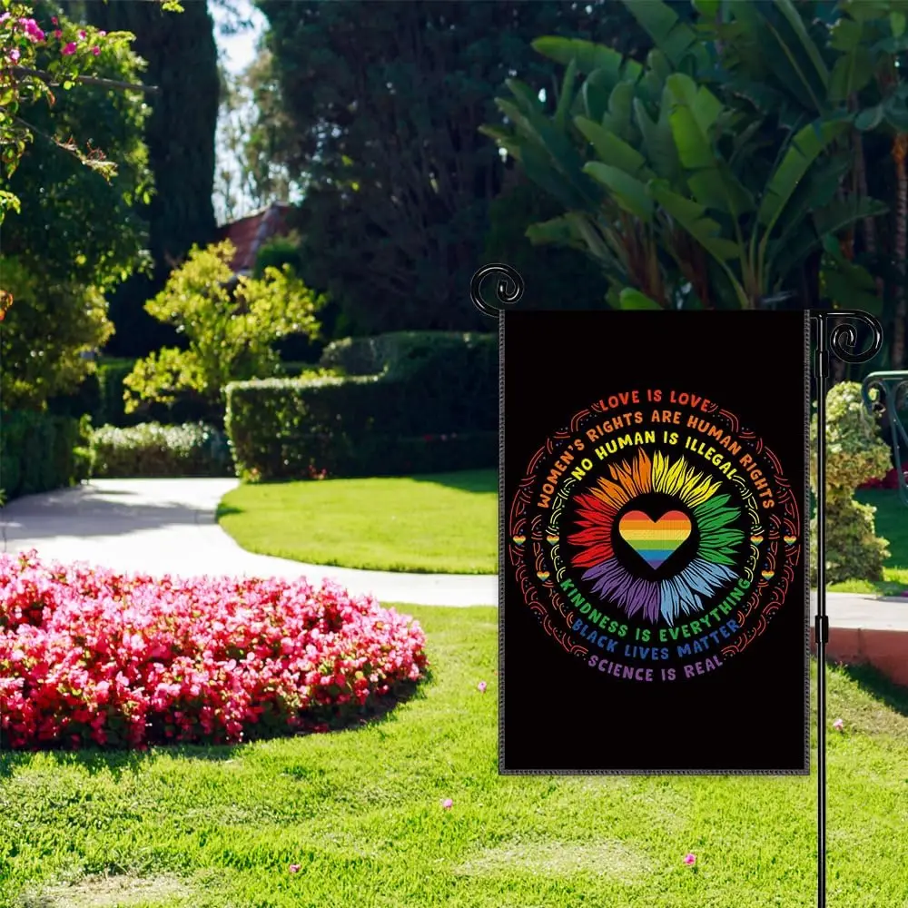 Welcome Garden Flag - 'Lives Matter, Love is Love' Equality Ally Decor, 12 x 18 Inch Double Sided Yard Flag for Outd UUL EEZ