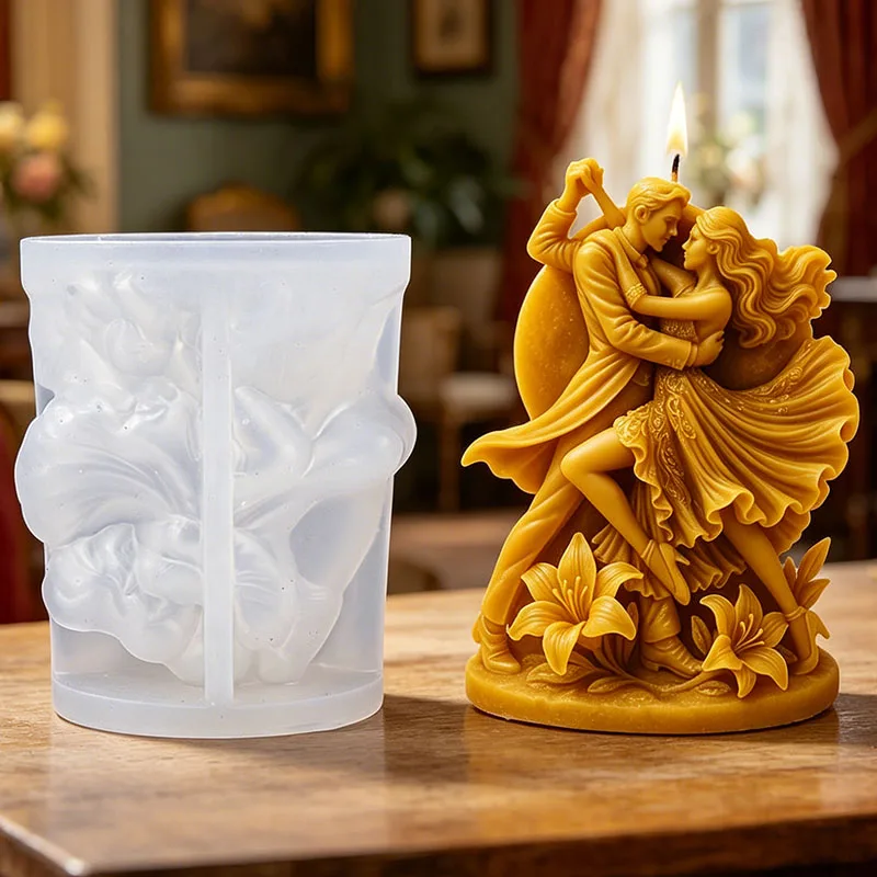 3D Dancing Couple Lily Flower Candle Silicone Mold DIY Gypsum Soap Plaster Mold Valentine Wedding Home Decor Craft Supplies