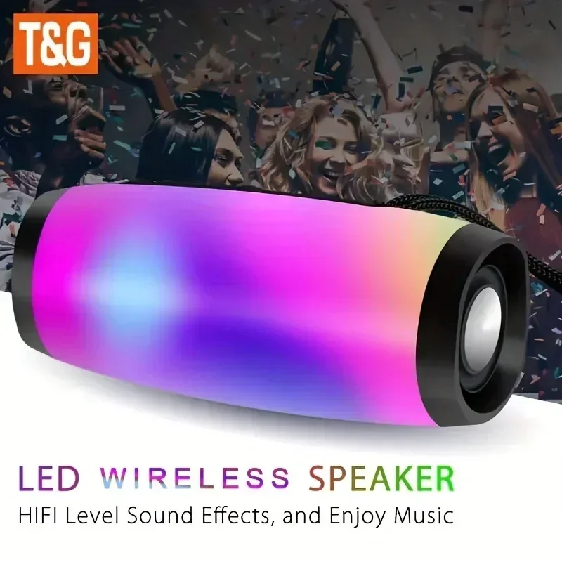 T&G TG157 Portable Bluetooth Speaker with Colored LED Lights Outdoor 3D Stereo Bass Glow-in-the-dark Speaker FM/TF//Free Call