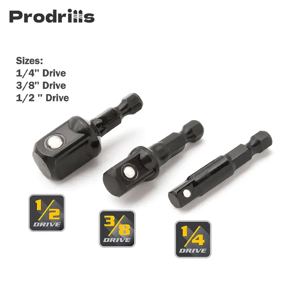 Prodrill 3pcs Impact Socket Adapter and Extension Set