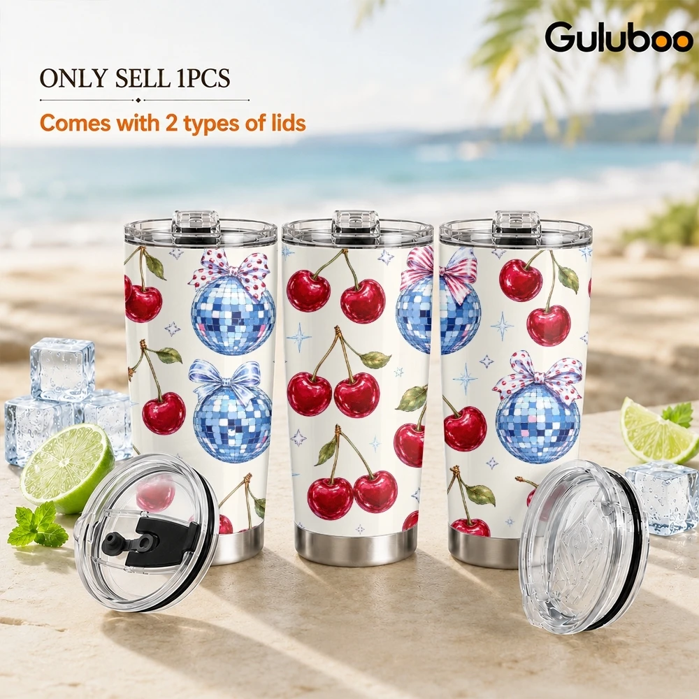 Disco Cherries Vacuum Flasks 20oz Stainless Steel Tumbler with 2 Lids & Reusable Straw Vacuum Insulated Travel Mug