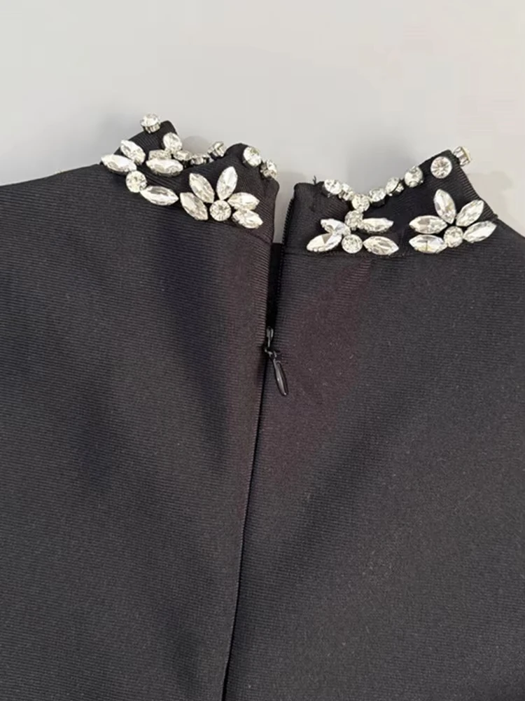 2025 mujeres de lujo Sexy de manga larga rebordear negro Maxi vestido ceñido largo elegante vestido de fiesta de noche para Club