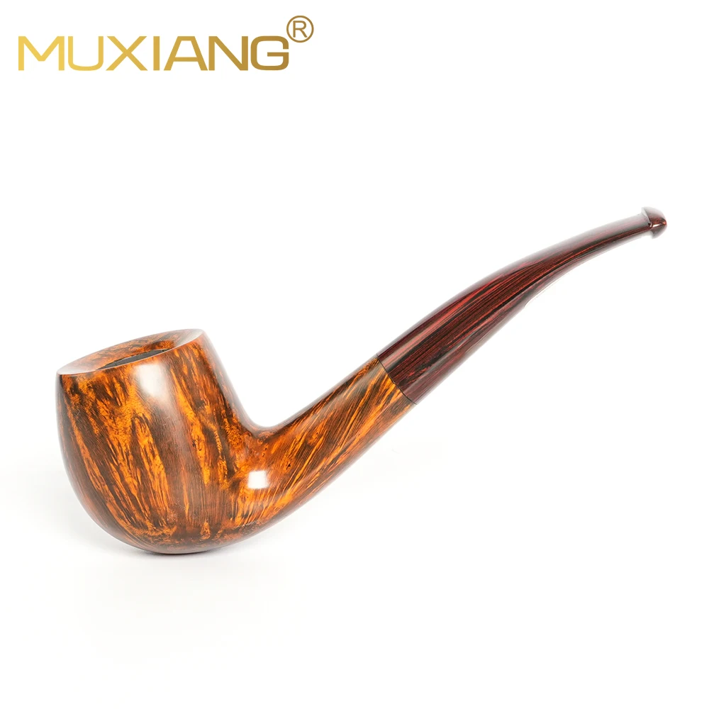 MUXIANG Heather wood tobacco pipe Tomato tobacco pipe Thick bowl wall Vulcanized rubber curved handle Handmade Briar pipe