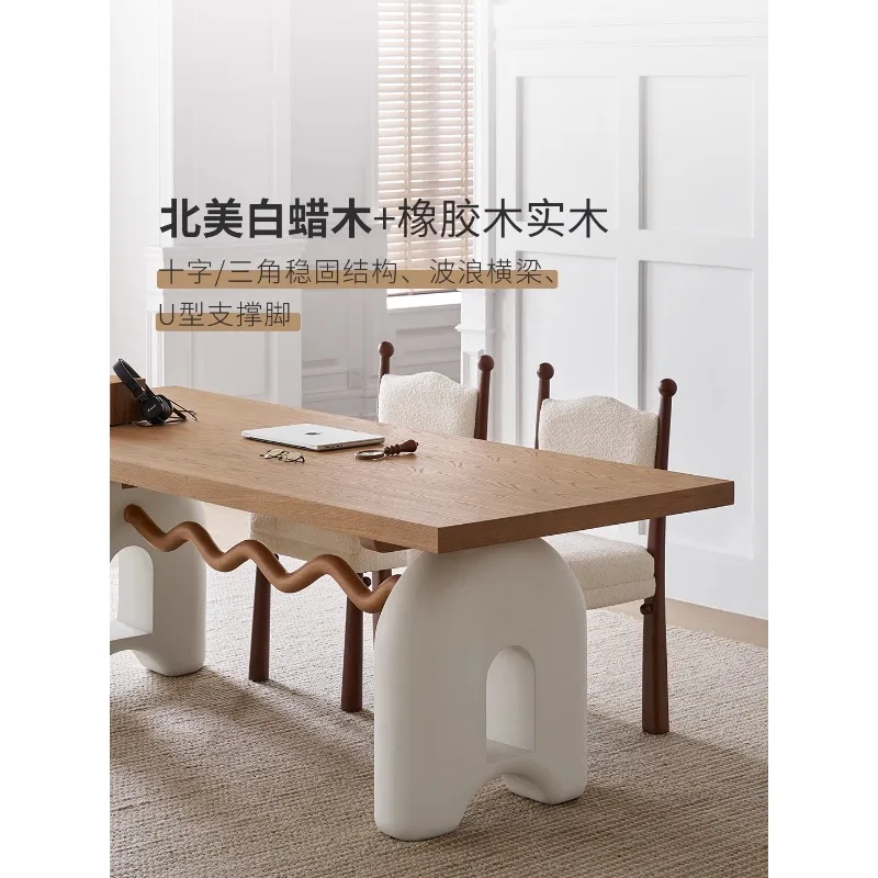 Dining table, original French cream style retro solid wood dining table and chair combination log color table