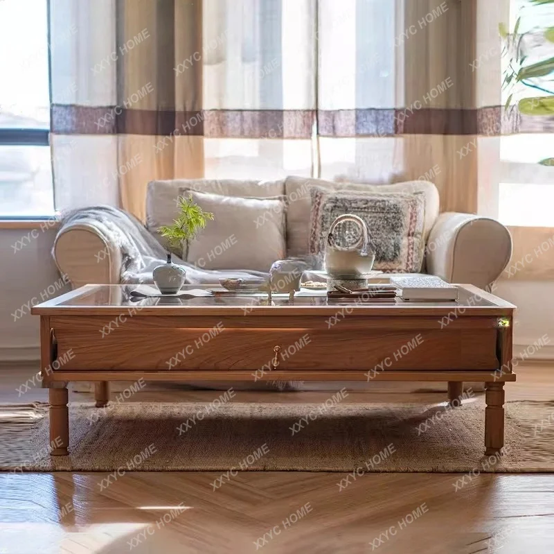 XX simplicity, solid wood coffee table, quiet wind B & B tea table, Chinese retro, glass storage table
