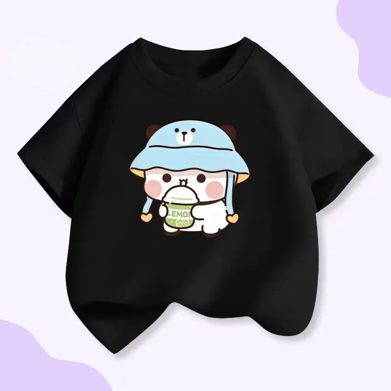 رائعتين الدب شرب الليمون الشاي الاطفال قصيرة الأكمام تي شيرت الصيف القطن الخالص للجنسين الكرتون طباعة الأعلى #4