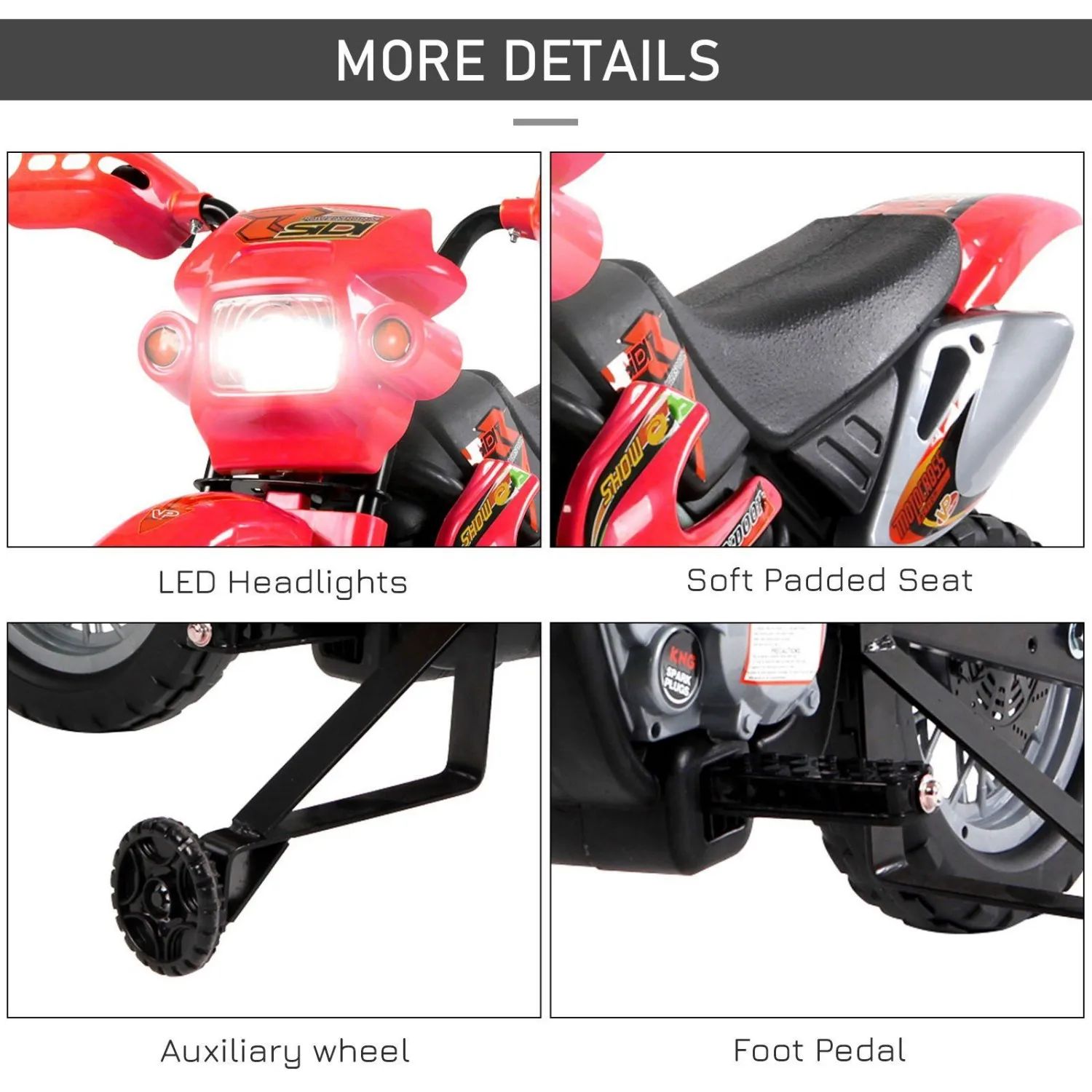Motocicleta eléctrica Qaba Kids de 6 V con ruedas de entrenamiento, alimentada por batería, roja