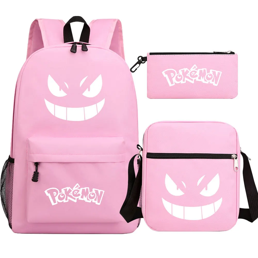 Pokemon Pikachu Backpack 3pcs Women Men Backpack Travel Bag Schoolbag for Teens Girls Boys Solid Color Laptop Mochila