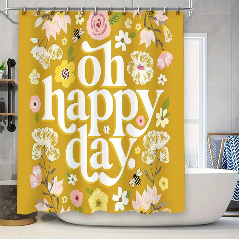 

Floral Shower Curtain Botanical Pattern Waterproof Bathroom Decor Vintage Flower Nature Backdrop for Spa Hotel
