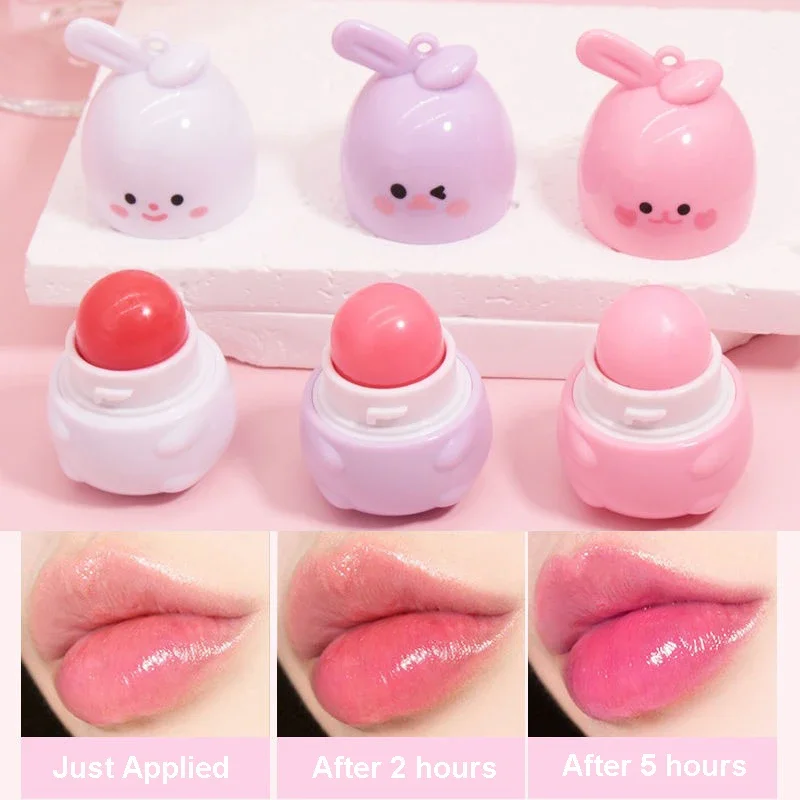 Lápiz labial que cambia de Color, bálsamo labial hidratante de larga duración para chica melocotón, bonito lápiz labial de oso y conejito, cuidado de maquillaje, cosmético de belleza cálido