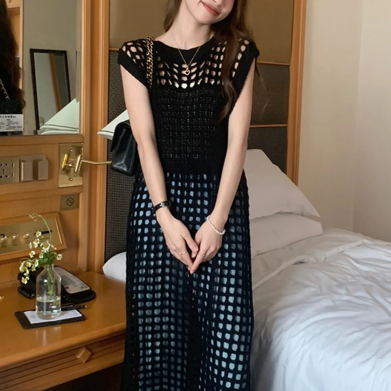 Retro Letnia ażurowa okrągła kamizelka Ne Me z dzianiny Dr Chic Svel z wysokim stanem, średniej długości, koreański styl Sle Dr