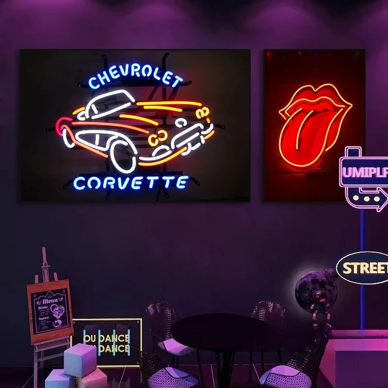 Decoração de bar pintura cyberpunk internet café parede led luz pendurada pintura e-sports sala ktv atmosfera luz néon mural