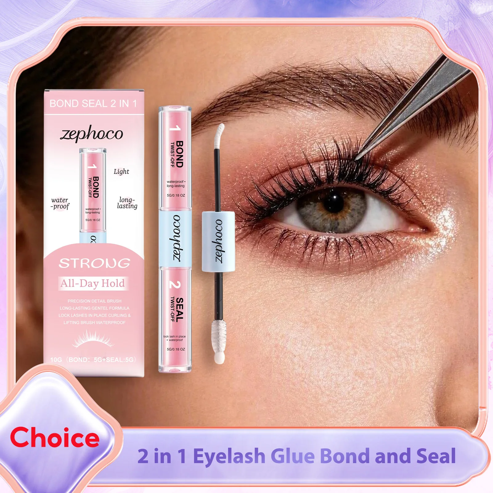 2 in 1 Bond and Seal False Eyelashes Glue Double Heads Lash Glues Clear Waterproof Long Lasting DIY Cluster Lashes Glue Cosmetic