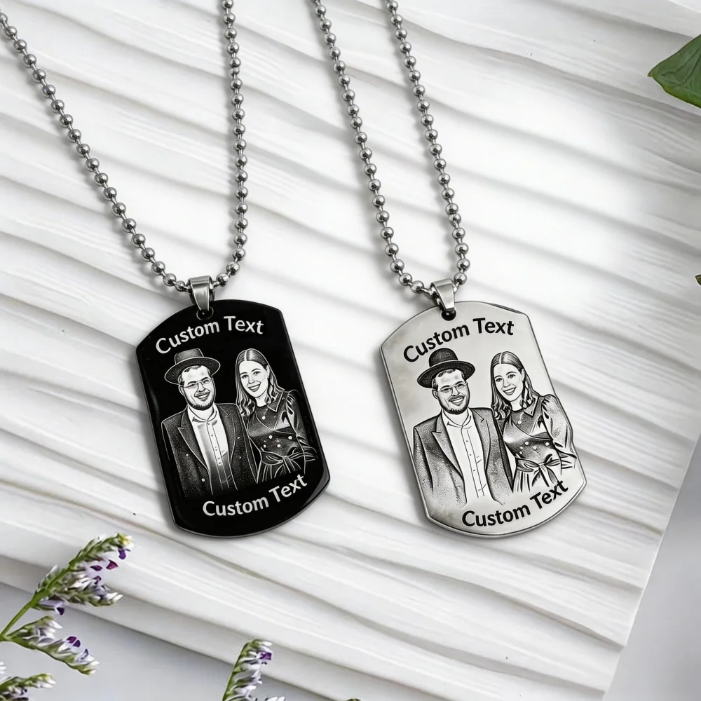 

Customized Photo Name Necklace Stainless Steel Engrave ID Dog Tag Army Pendant Chain For Woman Jewelry Personalized Necklace