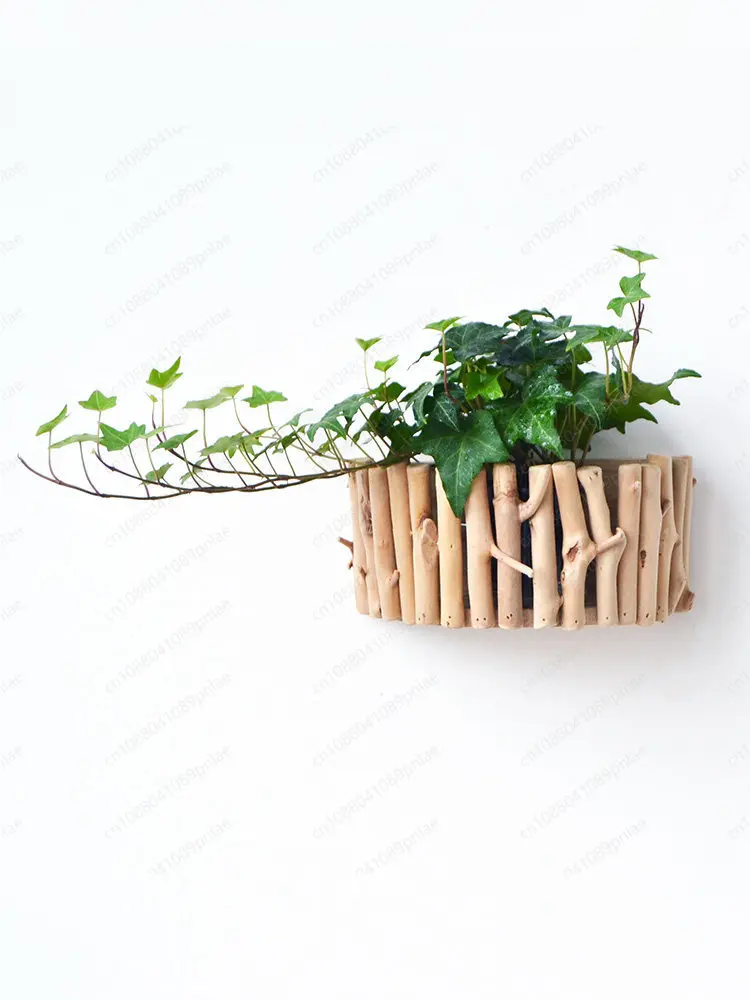 Wooden Wall-mounted Flower Utensils, Living Room Wall Decorative Bottles, Creative Semi-hanging Succulent Potted Plants
