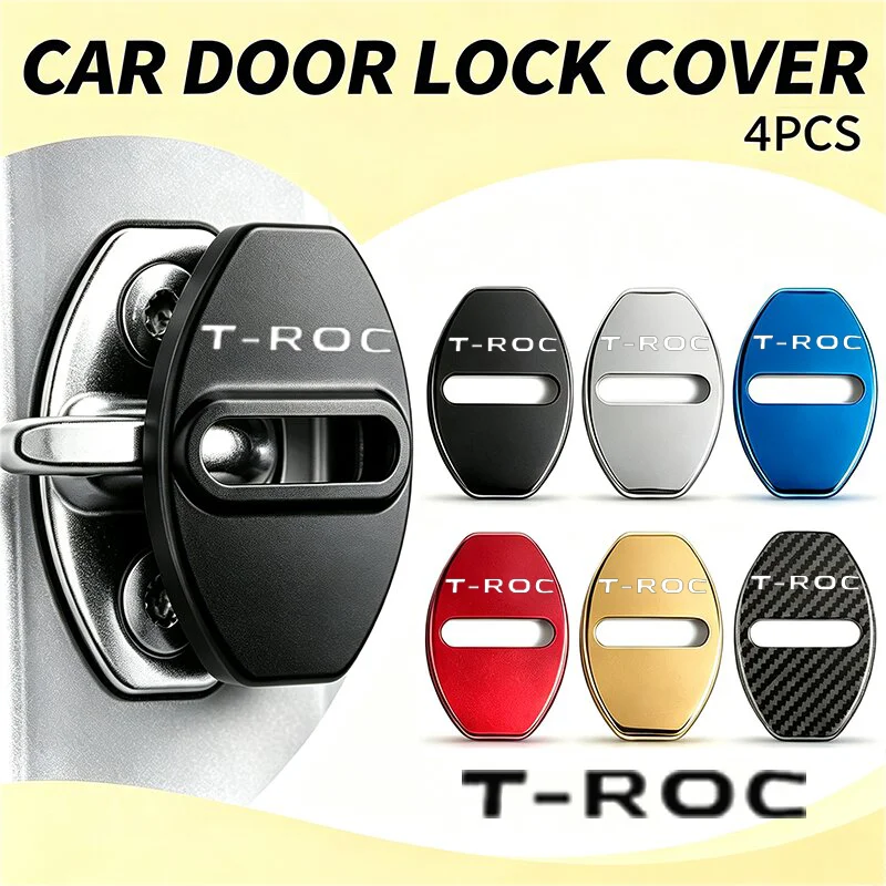 4PCS Car Door Lock Protective Cover Styling for Volkswagen VW T-ROC Logo 2021 Anti-rust Buckle Case Stickers Auto Accessories