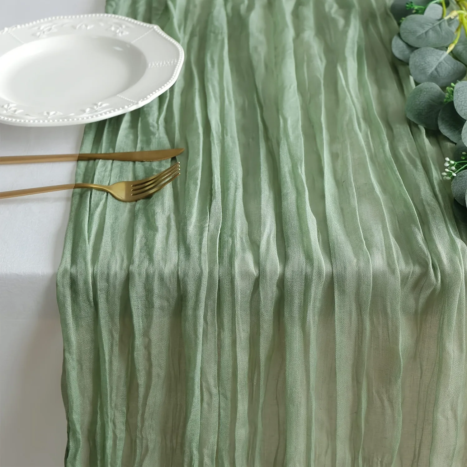 

4PCS Sage Green Gauze Wedding Table Runner, Vintage Semi-Sheer Table Runner, Party Dinner Room Banquets Arches Decor