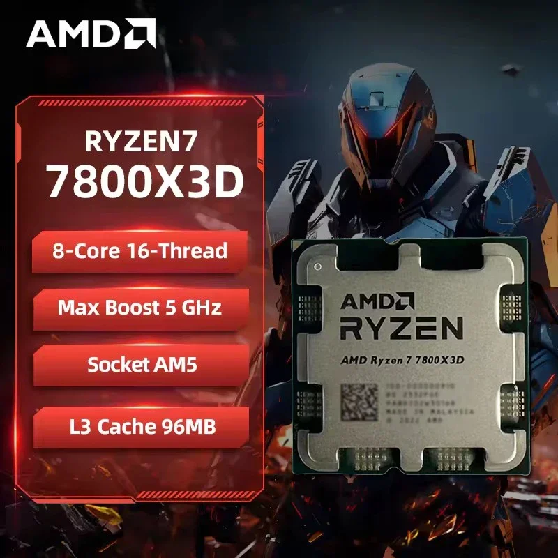 

AMD CPU Ryzen 7 7800X3D New R7 7800X3D 5.0 GHz 8-Core 16-Thread 5NM 96M 100-100000910 Socket AM5 Tray Without cooler