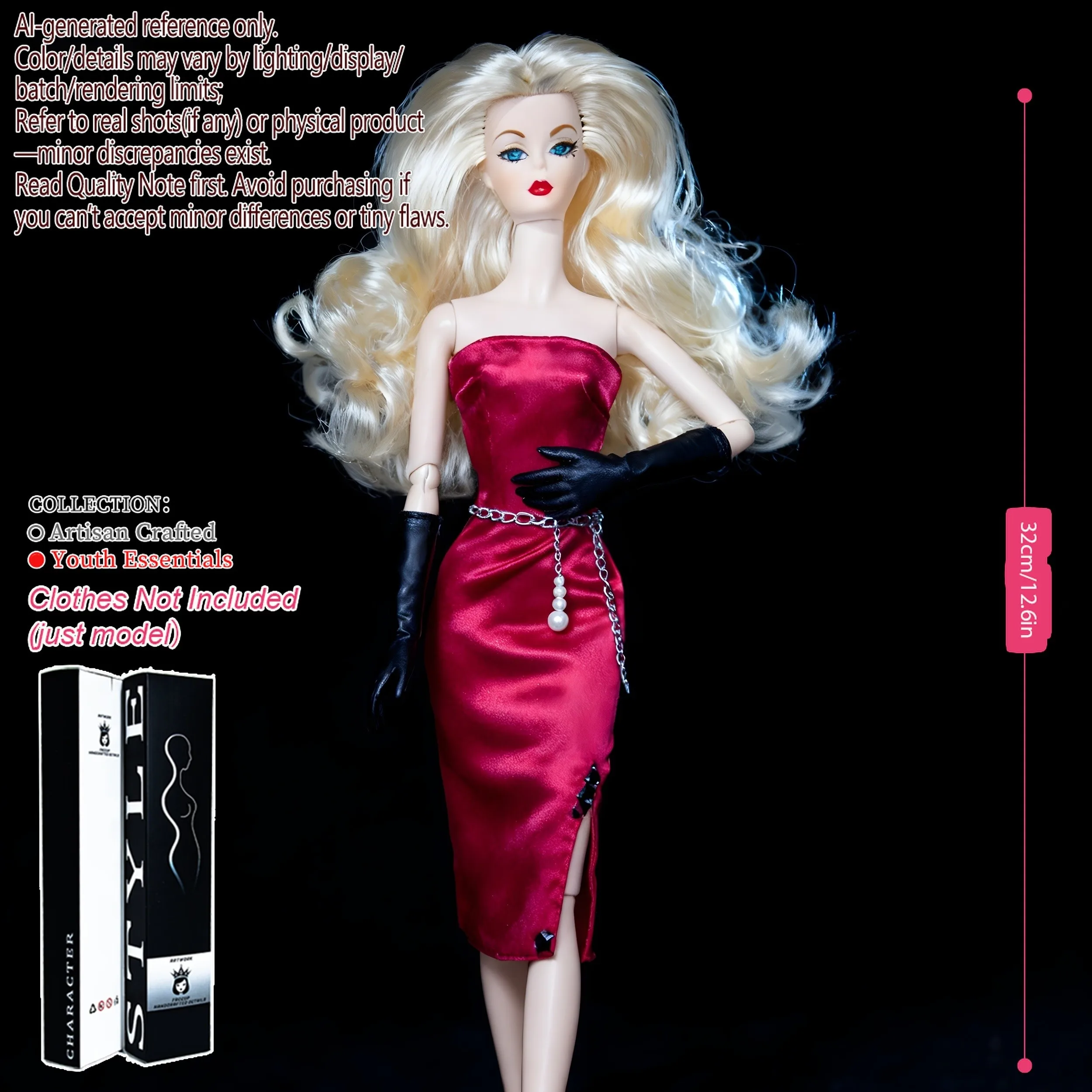 

12.6inch Realistic Collectible BJD Doll - Fashion Model Ball Jointed Doll with 12 Joints for DIY Crafting (No Clothing