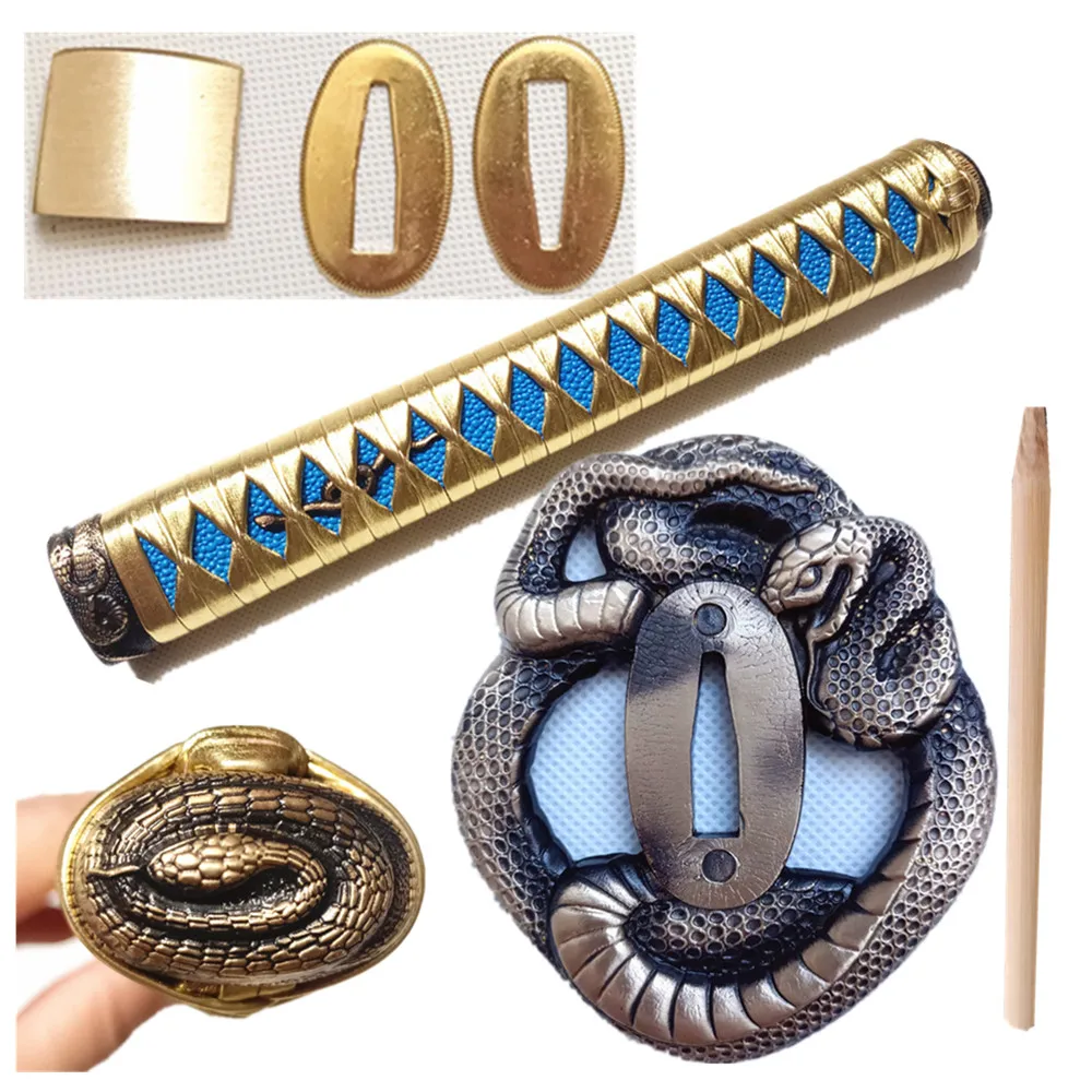 Snake Theme Kirsite Sword Guard For Katana/Wakizashi/Tanto Set Copper Barss Tsuba+Menuki+Fuchi+Kashira+Habaki+Seppa+Handle DIY F