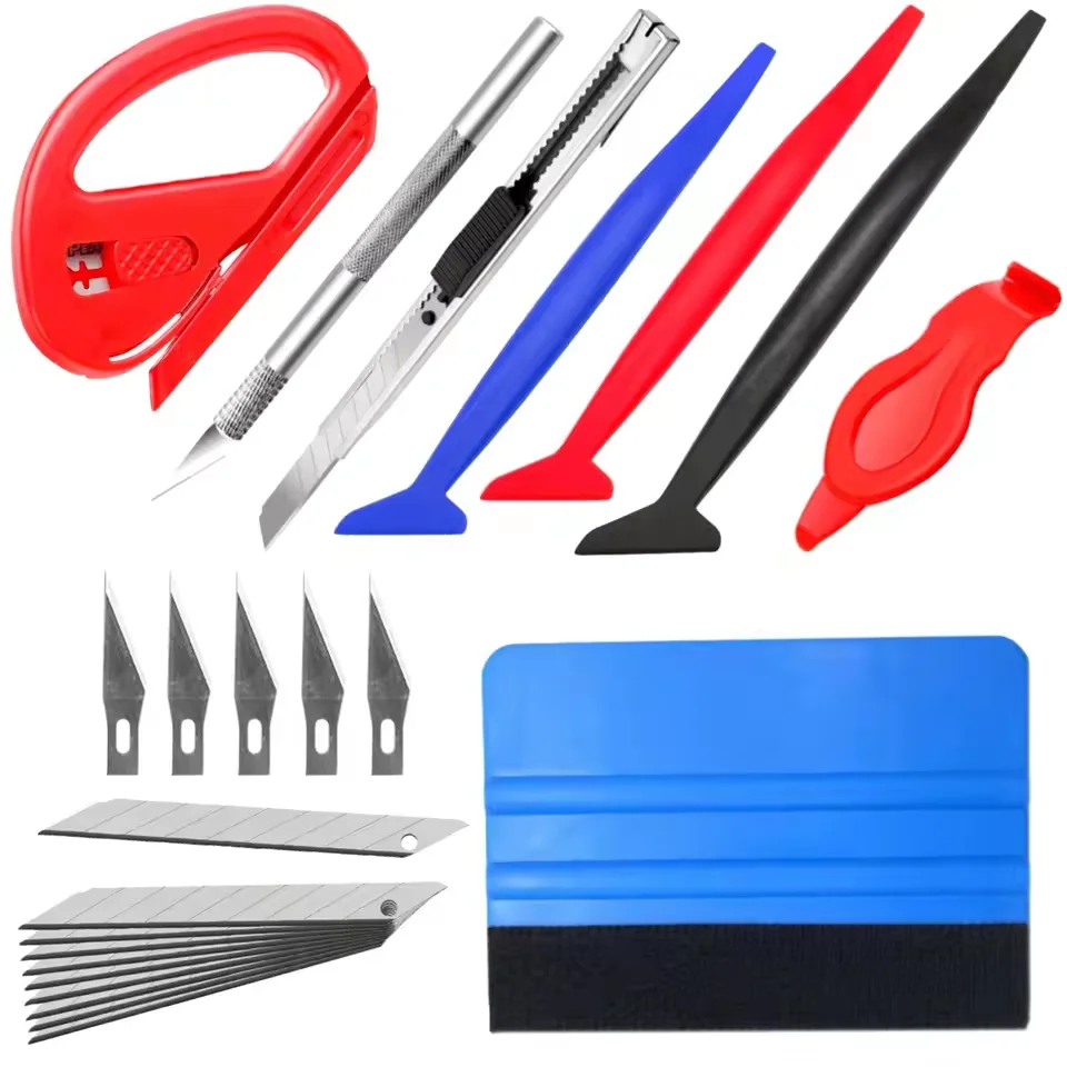 Auto Film Wrapping Tool Kit Venster Verven Gereedschap Vinyl Wrap Vilt Zuigmond Wrap Stick Vinyl Cutter Utility Mes Plastic Schraper