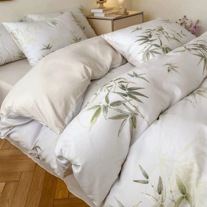 Summer High End Lyocell Tencel Bedding 4 Pieces Set Soft Skin Comfortable Silky Ice Silk Duvet Cover Sheet For Naked Sleeping