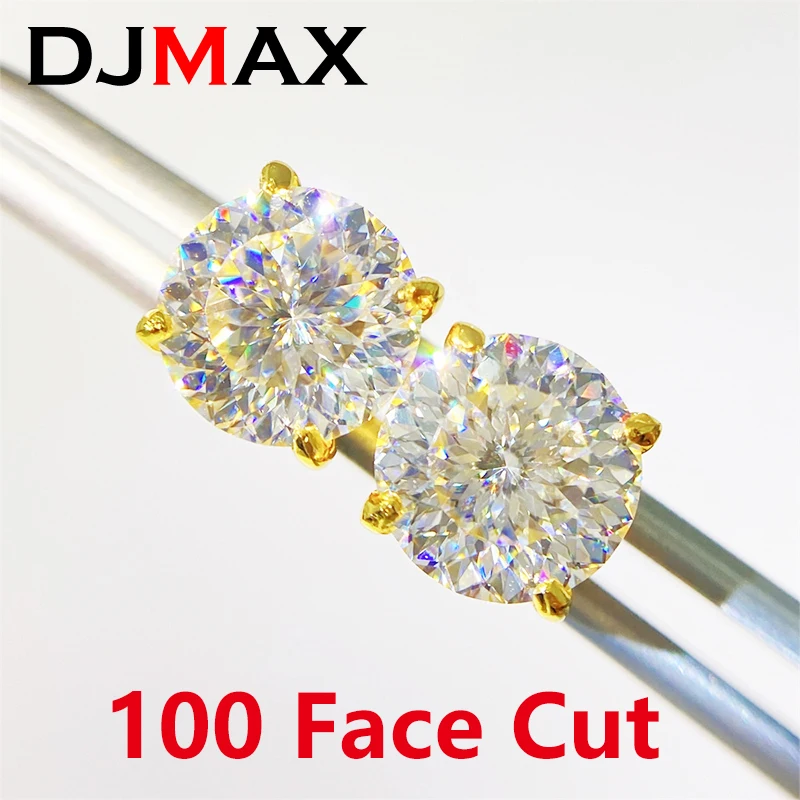 New 2023 DJMAX 0.5-3ct  Moissanite Earring Studs for Women Original 925 Sterling Silver Bird's Nest Cut Lady Moissanite Earrings