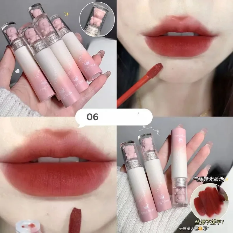 Gege Bear Velvet Matte Lip Glaze Waterproof Non-Stick Cup Lasting Lipstick Not Fade Lasting Lip Gloss Korea Makeup Cosmetics