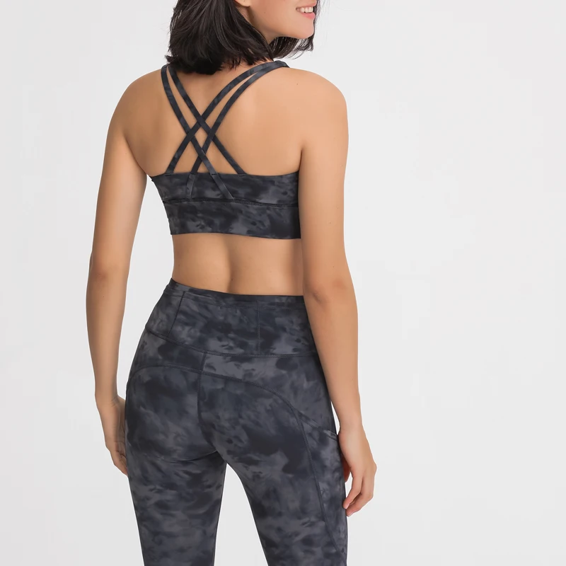 Vrouwen Yoga Pakken Verzamelen Cross Bh Met Hoge Taille Leggings Wolk Zachte Tie Dye Soild Kleur 2 Stuks Gym Oefening Sets