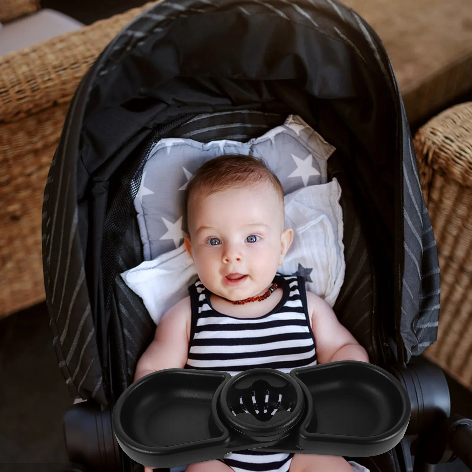 Baby Stroller Tray Universal Snacks Tray with Cup Holder 3-in-1 Design Food Surface Removable Easy Wipe Clean - view 2