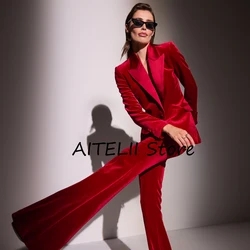 Women's Velvet Two-piece Suit With Patchwork Collar Pants Set Woman 2 Pieces Chic and Elegant Formal Suit Lady Sets Ladies Suits