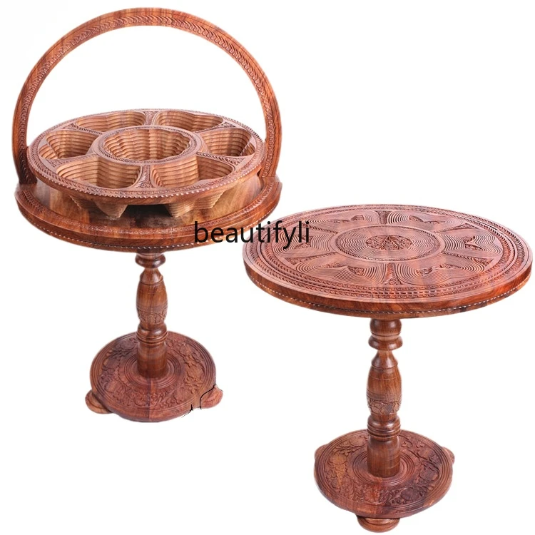 

Wood Carving Table Antique Solid Wood Hand-Carved Coffee Table Coffee Table Diameter 45cm