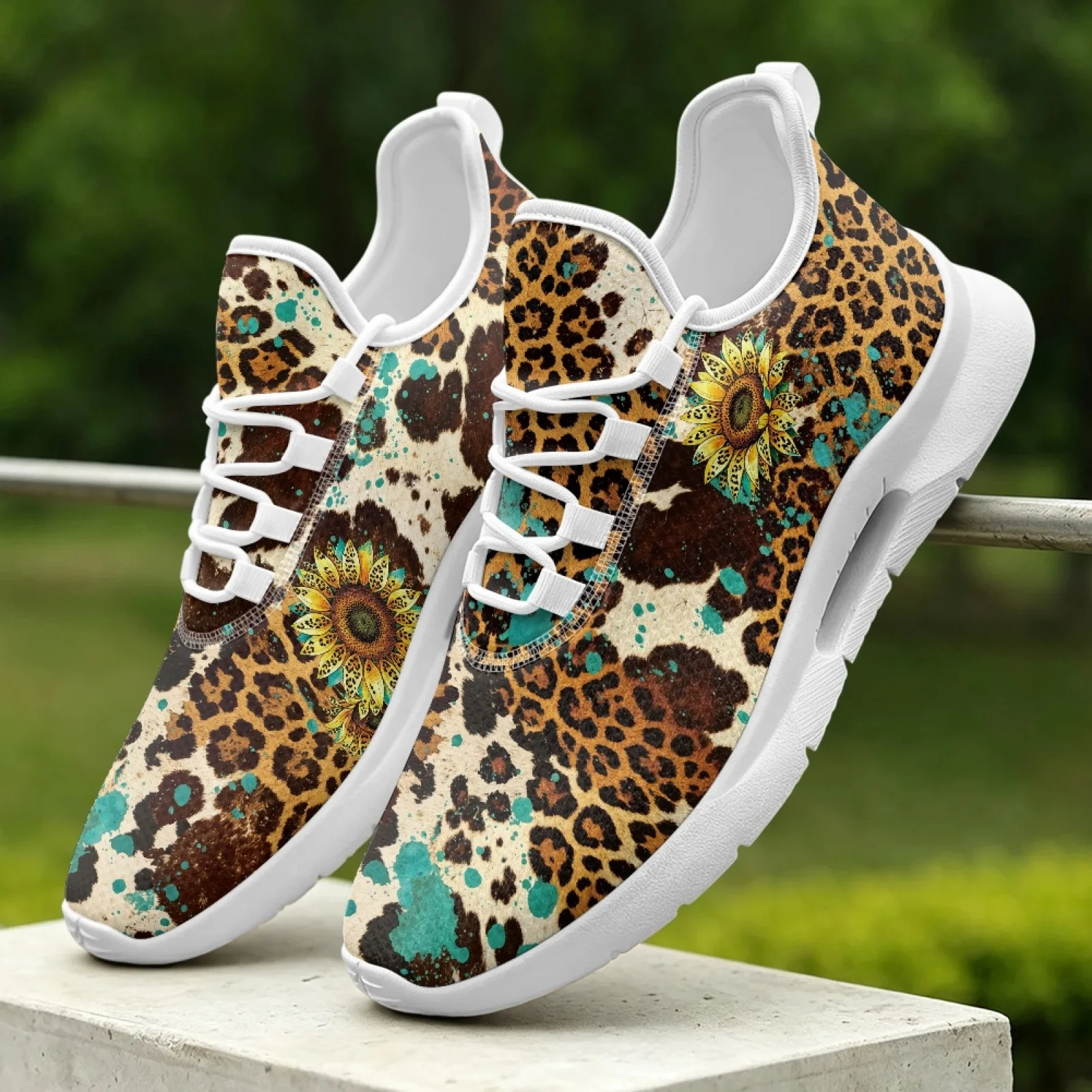 XIXIRIMIDO Lace-up Casual Shoes Mens Sneakers Comfortable Mesh Breathable Walking Shoe Women's Lightweight Sneaker Leopard Print