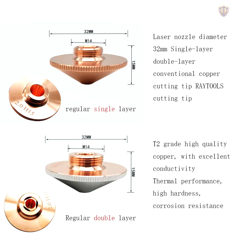 Laser nozzle diameter 32mm Single-layer double-layer conventional copper cutting tip RAYTOOLS cutting tip