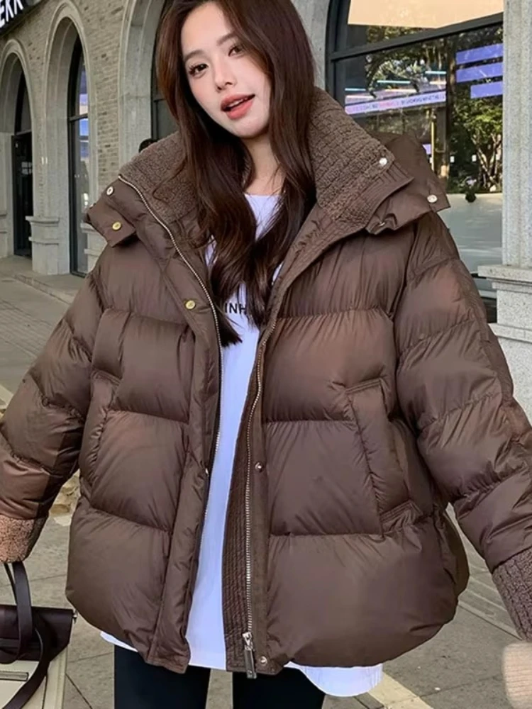 New Autumn Winter Retro Hooded Puffer Parkas Women Lapel Collar Thick Padded Jackets Female Korean Loose Plus Size Warm Parkas