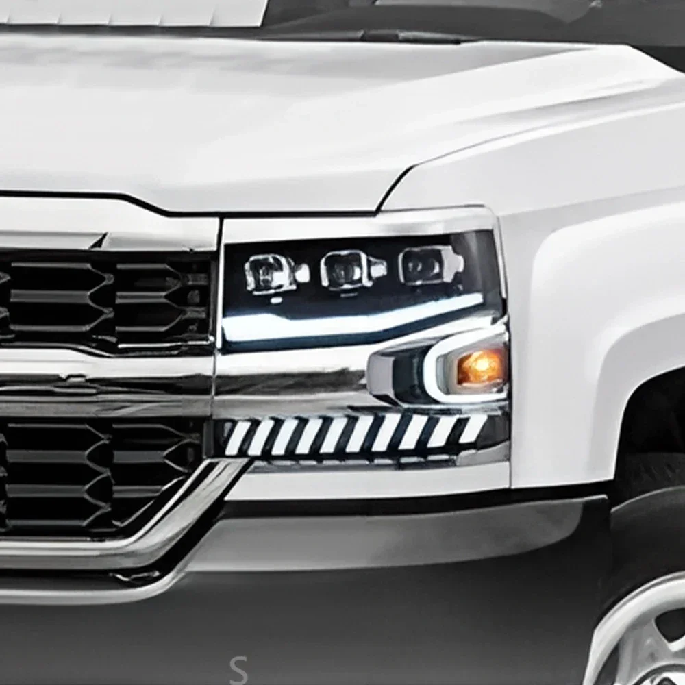 

Автомобильные передние фонари для Chevrolet Silverado 2016-2018, светодиодные автомобильные фары в сборе, обновленный динамический 3-объектив проектора, аксессуары для инструментов