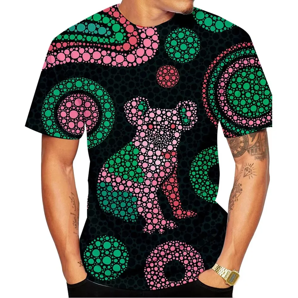 Men Lizard Dot Art T Shirt Aboriginal Gecko Pattern Short Sleeve Casual Tee